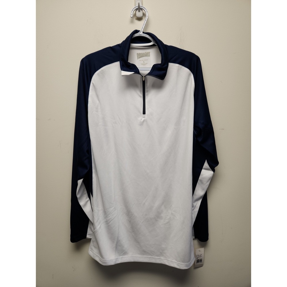 Pennant Sportswear Men's Pullover 3/4 zip collar White Blue Large NEW